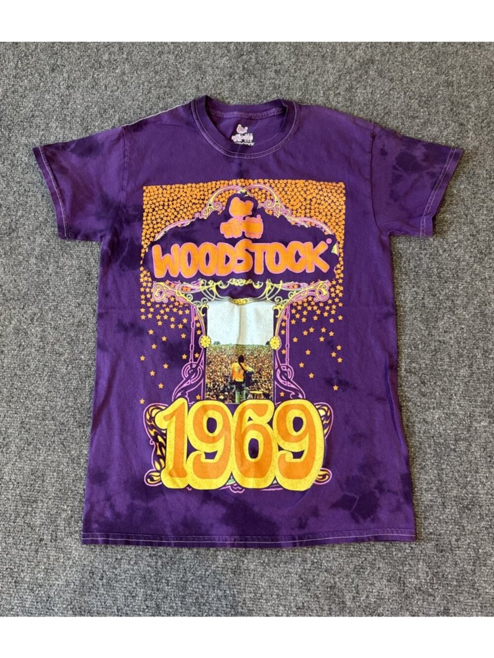 Woodstock 1969 Tie-Dye T-Shirt Purple Graphic Tee Size XL